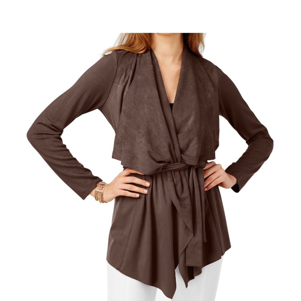 INC Belted faux suede cardigan